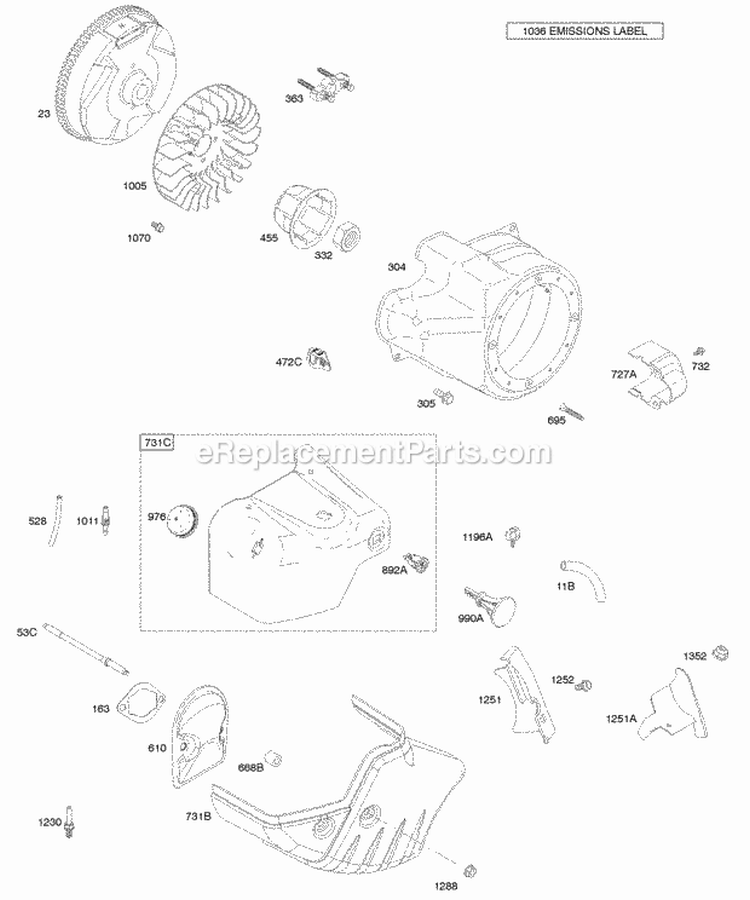 Blower HousingShrouds Flywheel Diagram and Parts List for 21X314-0110-E1  Briggs and Stratton Engine